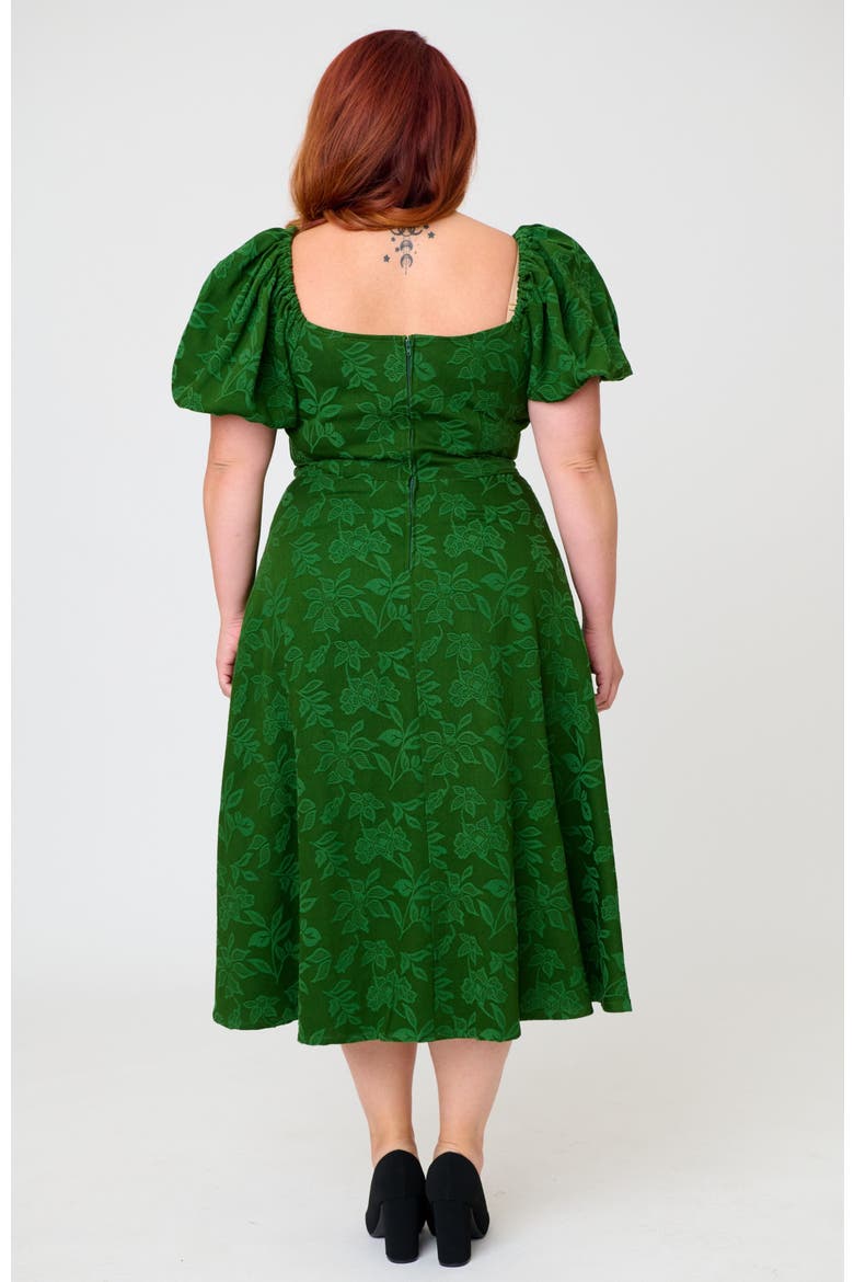 Plus Size Jacquard Sweetheart Swing Dress, Alternate, color, Green Floral Print