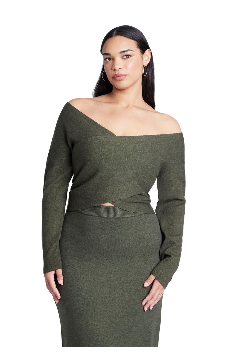 ELOQUII Wrap Front Cropped Sweater, Main, color, Green Jacket Heather