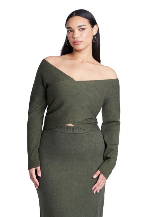 Wrap Front Cropped Sweater (Plus Available)