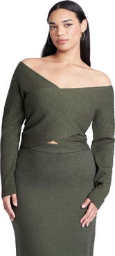 ELOQUII Wrap Front Cropped Sweater