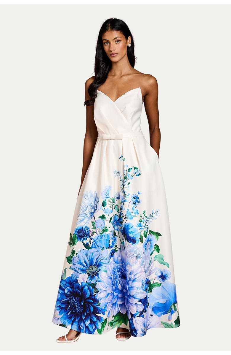 Coast Petite Bandeau Print Maxi Dress, Main, color, Blue