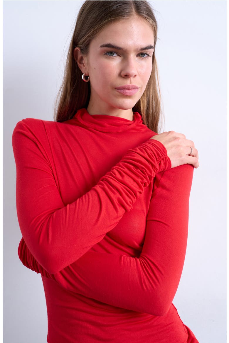 Funnel Neck Long Sleeve Top, Alternate, color, RED