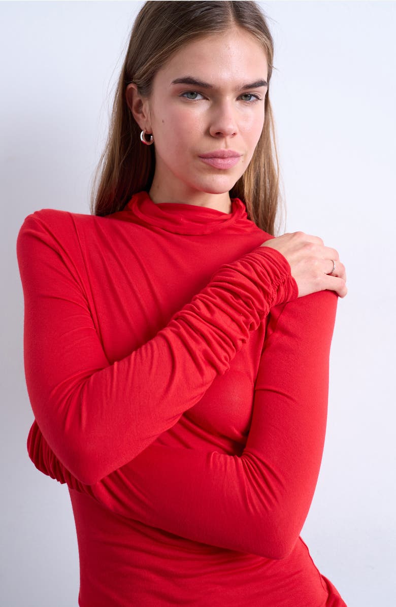 Topshop Funnel Neck Long Sleeve Top, Alternate, color, Red