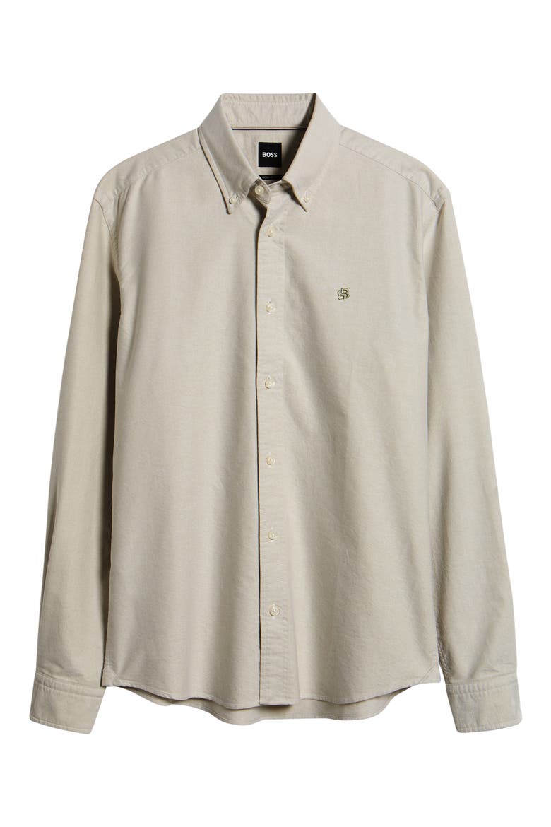 Liam Button Down Cotton Shirt, Main, color, DARK BEIGE