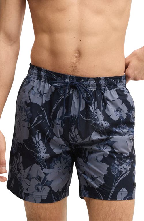 Hugo Boss Boss Alain Floral Stretch Swim Trunks In Blue