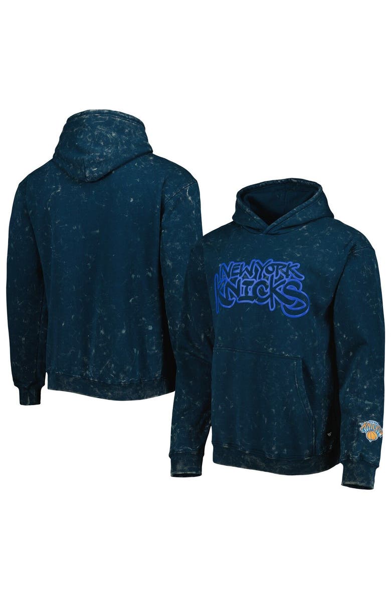 THE WILD COLLECTIVE Unisex The Wild Collective Blue New York Knicks Tonal Acid Wash Pullover Hoodie, Main, color, Blue