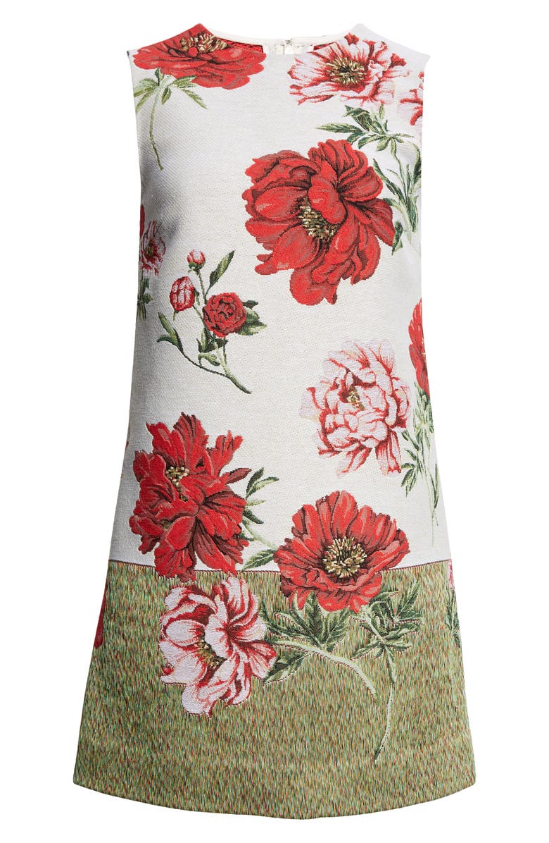 Oscar de la Renta Peony Jacquard Shift Dress, Alternate, color, Ecru Multi