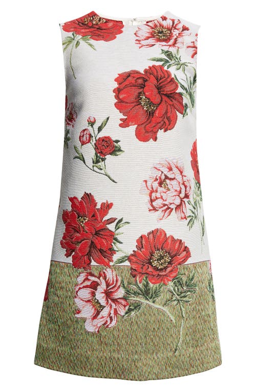 Oscar De La Renta Peony Jacquard Shift Dress In White