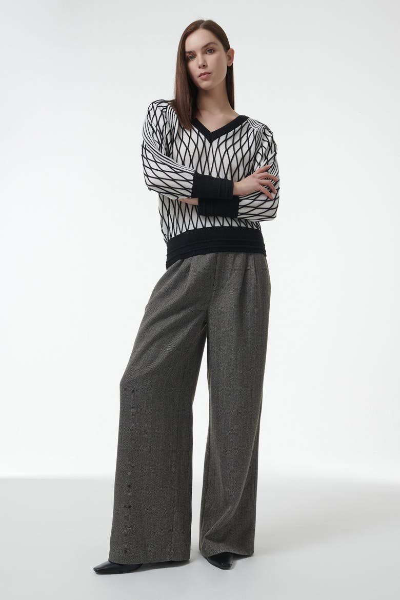 Argyle Mesh Textured Knitted Sweater, Alternate, color, White