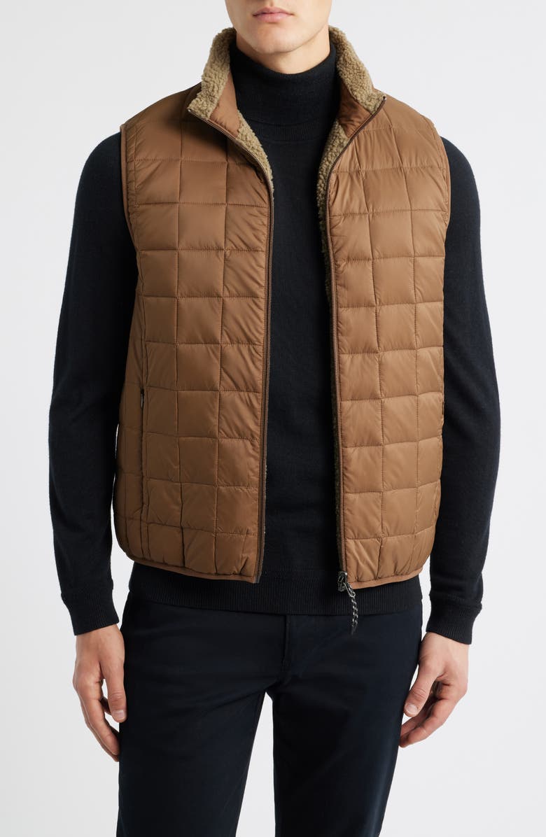 TAION Reversible High Pile Fleece & 800 Fill Power Down Quilted Vest, Main, color, Light Brown/ Beige