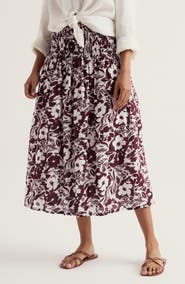 Seasalt Cornwall Rosemary Floral Organic Cotton Smocked Waist Midi Skirt