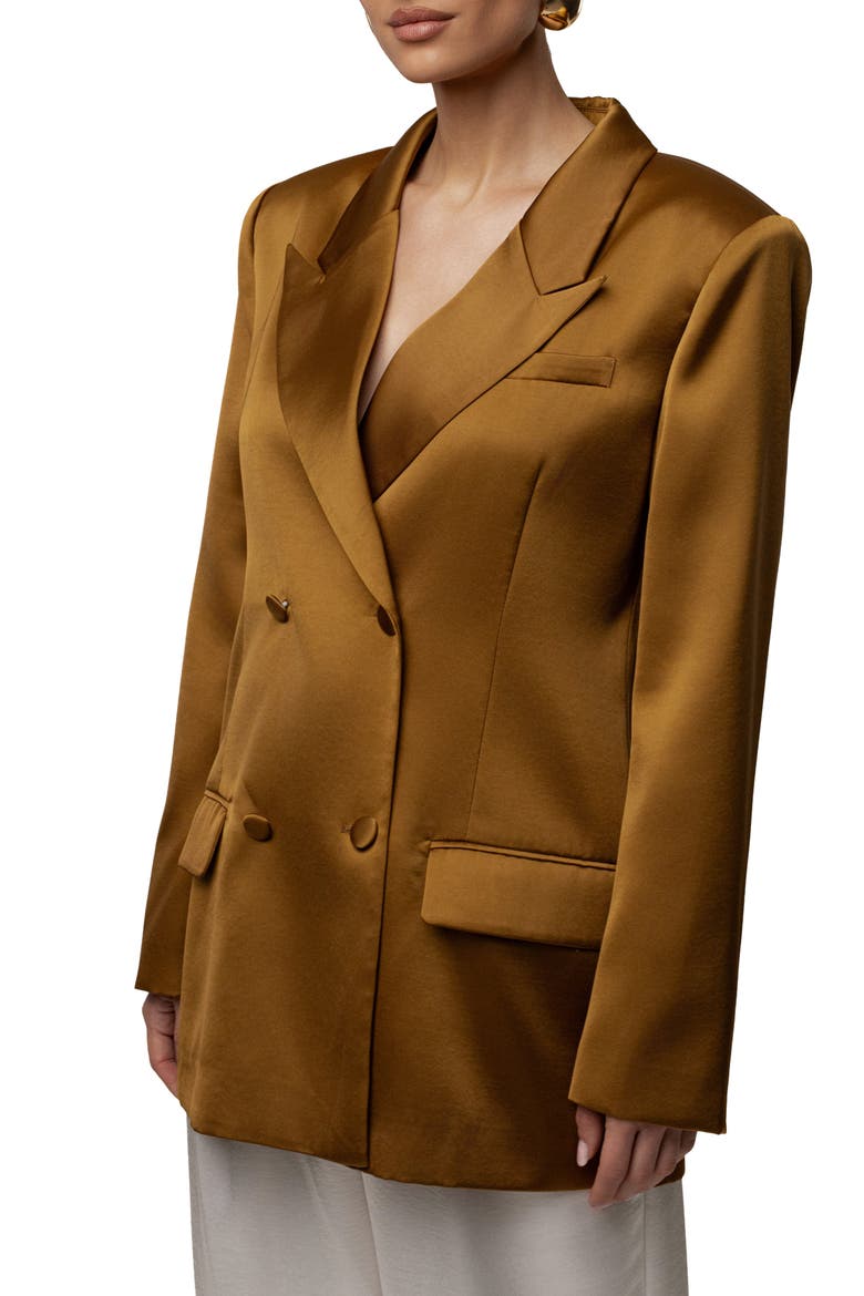 Lara Oversize Satin Blazer, Alternate, color, Bronze