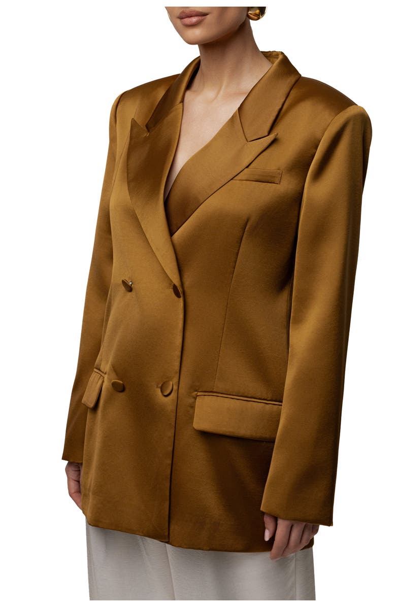 JLUXLABEL Lara Oversize Satin Blazer, Alternate, color, Bronze