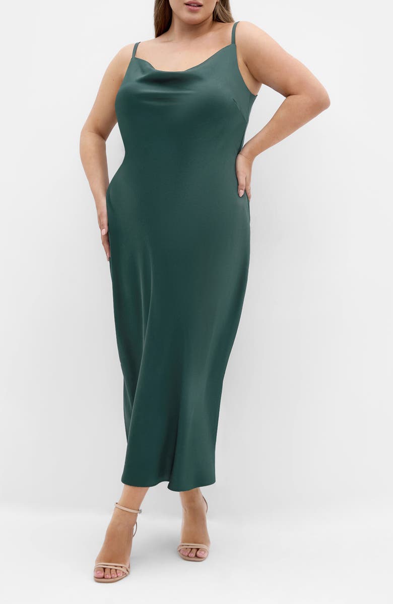 City Chic Satin Slipdress, Main, color, Forest