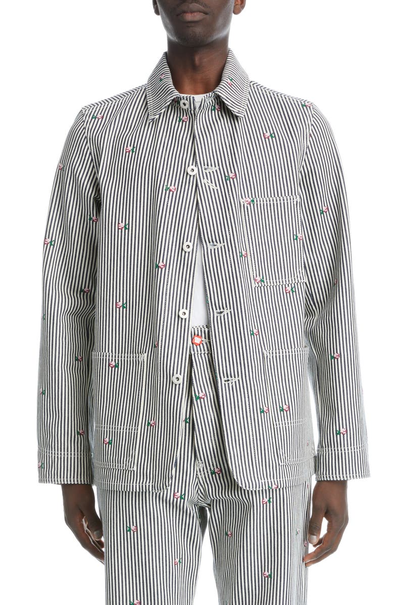 KENZO Rinse Stripe Workwear Denim Shirt Jacket, Main, color, 