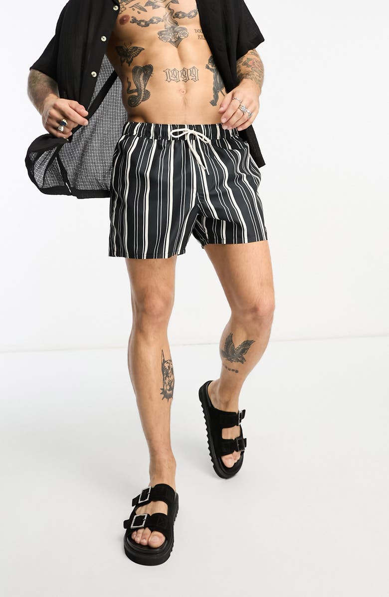 ASOS DESIGN Stripe Short Swim Trunks, Main, color,