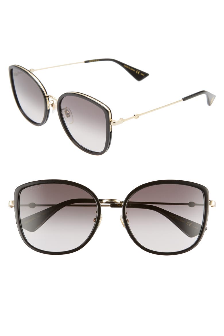 56mm Gradient Cat Eye Sunglasses, Alternate, color, BLACK/ GREY GRADIENT