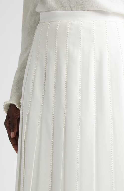 Lafayette 148 New York Hand Beaded Faux Pearl Pleated Georgette Midi Skirt In Cloud