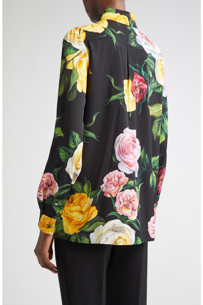 Peony & Rose Floral Charmeuse Button-Up Shirt, Alternate, color, PEONIE/ ROSE F.NERO