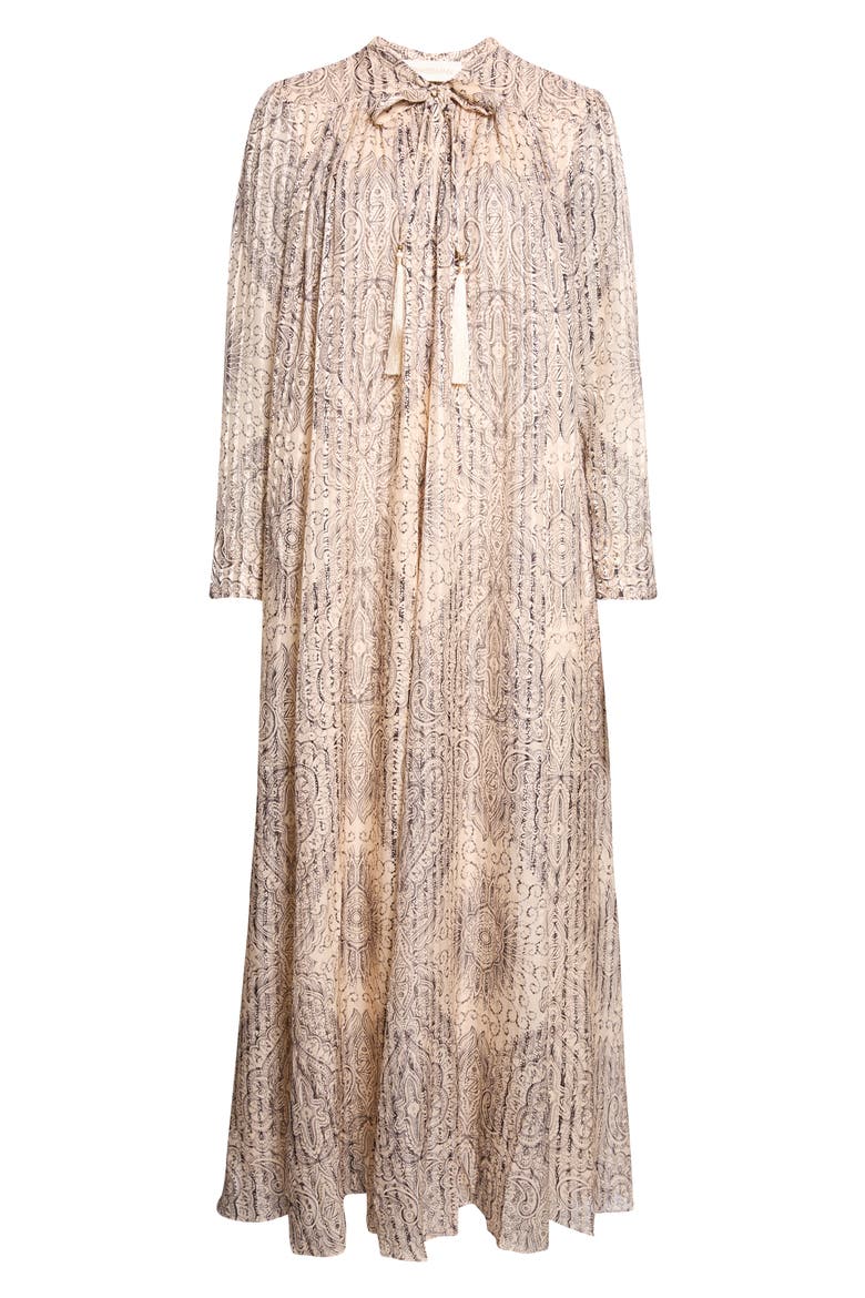 Ascent Print Long Sleeve Silk Maxi Dress, Main, color, MEDALLION STRIPE