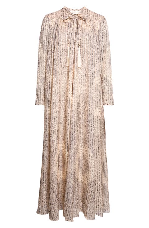 Ascent Print Long Sleeve Silk Maxi Dress