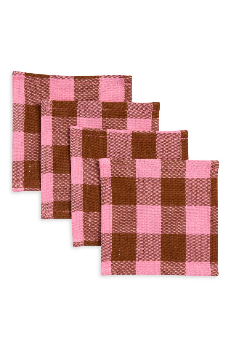 Candy Gingham Set of 4 Cocktail Napkins, Main, color, PINK