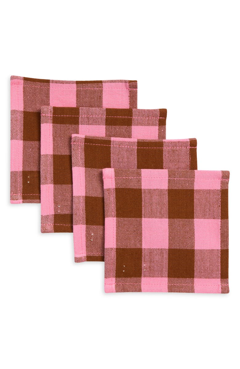 Heather Taylor Home Candy Gingham Set of 4 Cocktail Napkins, Main, color, Pink