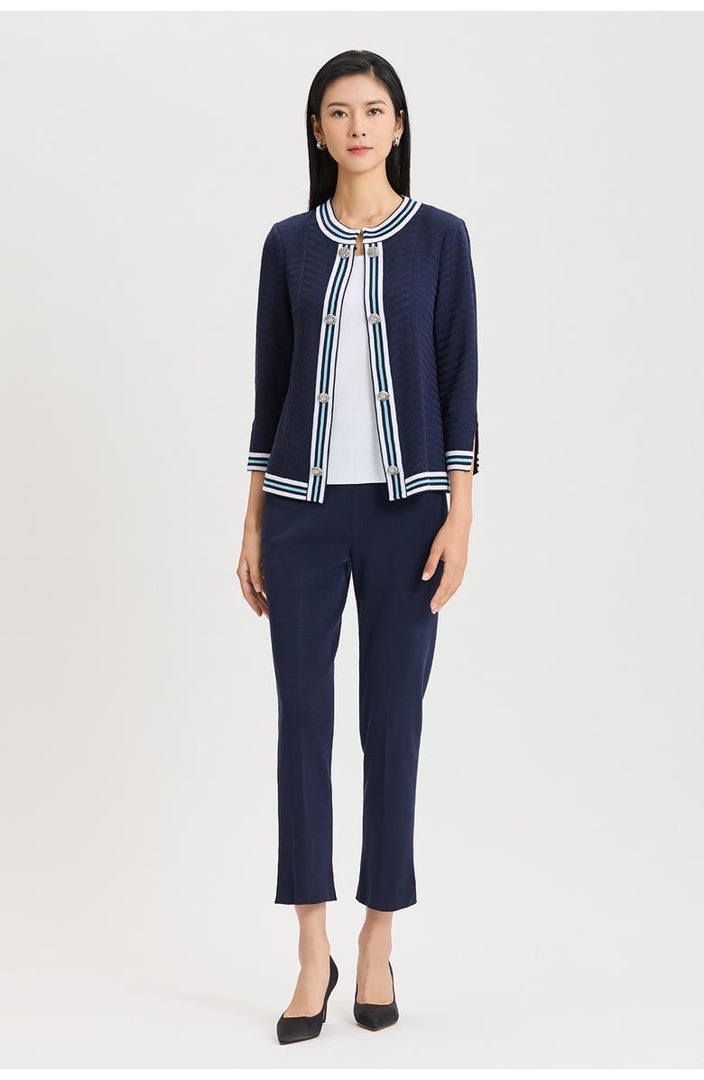 Ming Wang Heritage Tonal Herringbone Knit Jacket, Alternate, color, Indigo/Serene/White
