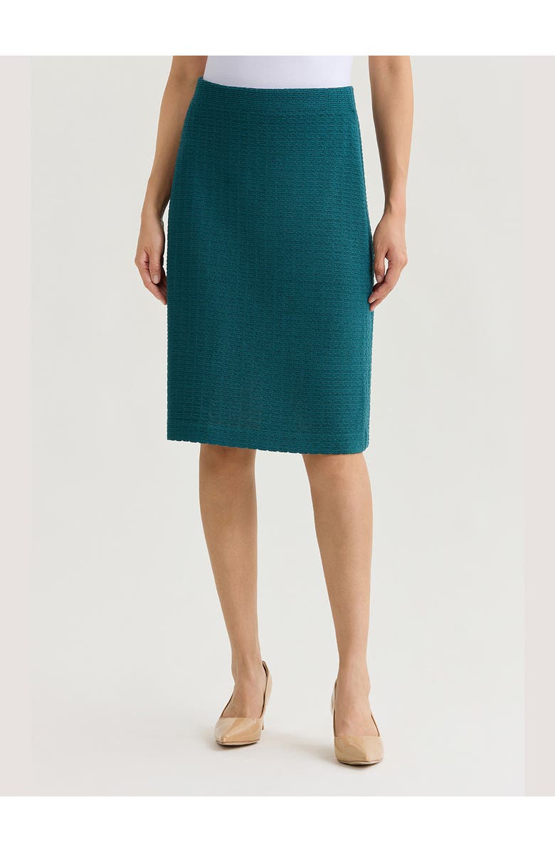Misook Tonal Grid Straight Knit Skirt, Main, color, Spruce