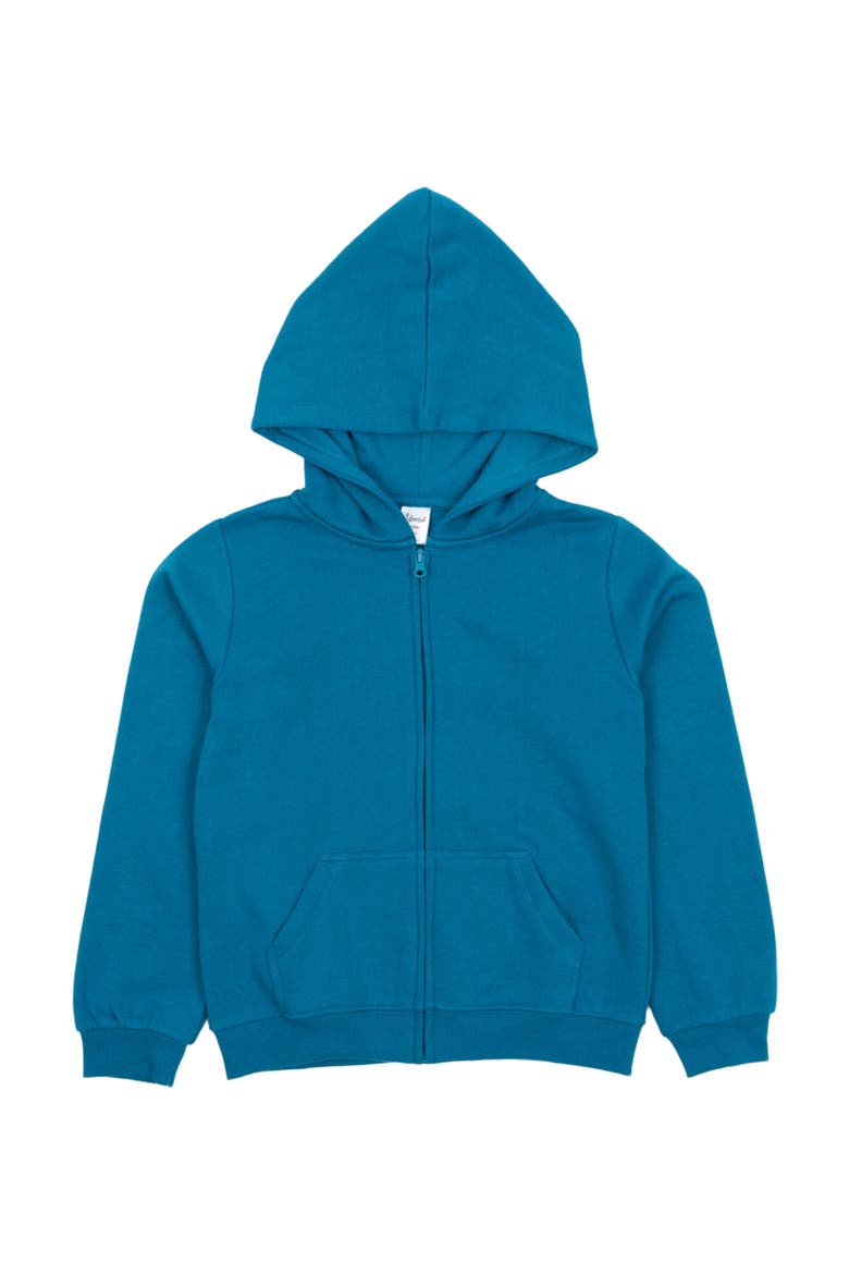 Kids Zip-Up Sweatshirt Hoodie, Cotton Blend, Solid Colors, Main, color, Teal