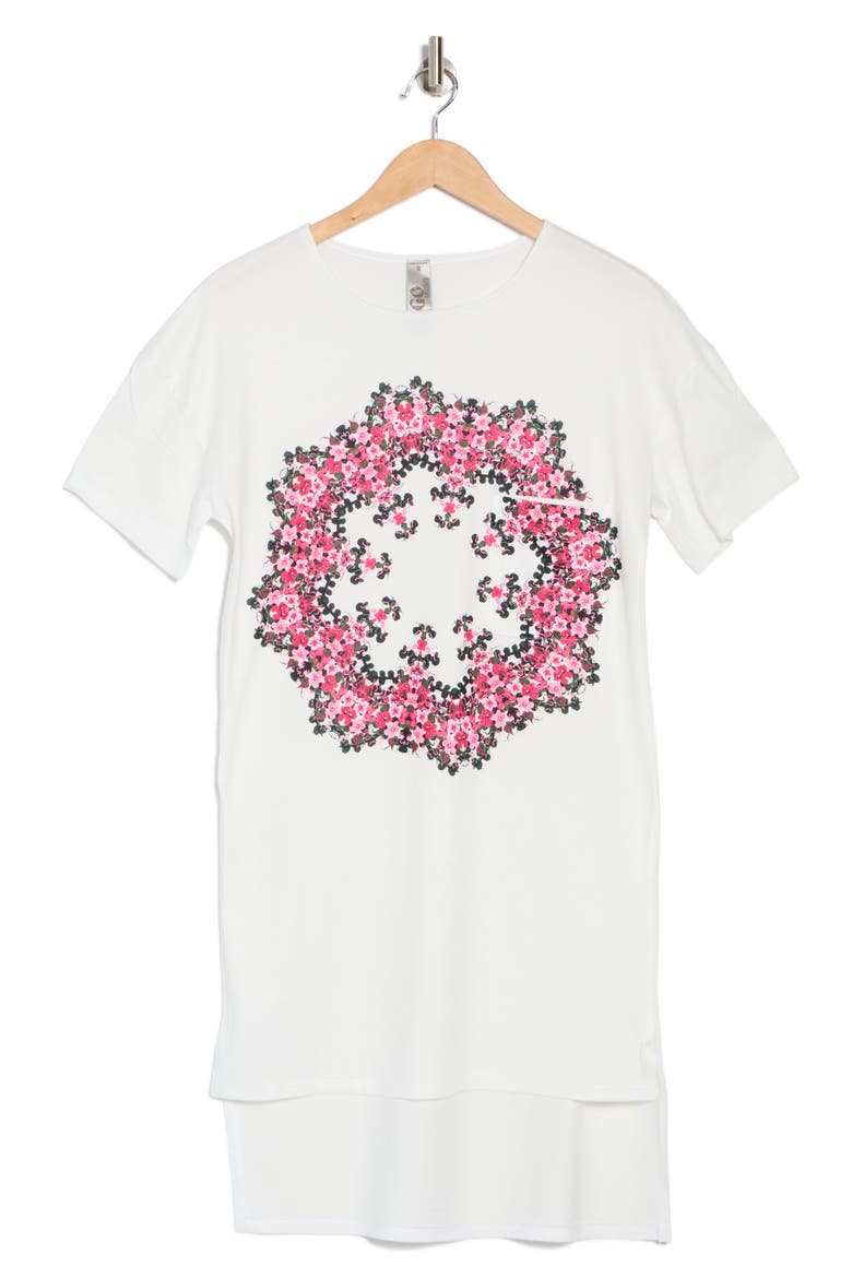 High Low Tunic T-Shirt Dress, Alternate, color, WHITE PINK FLORAL WREATH PRNT