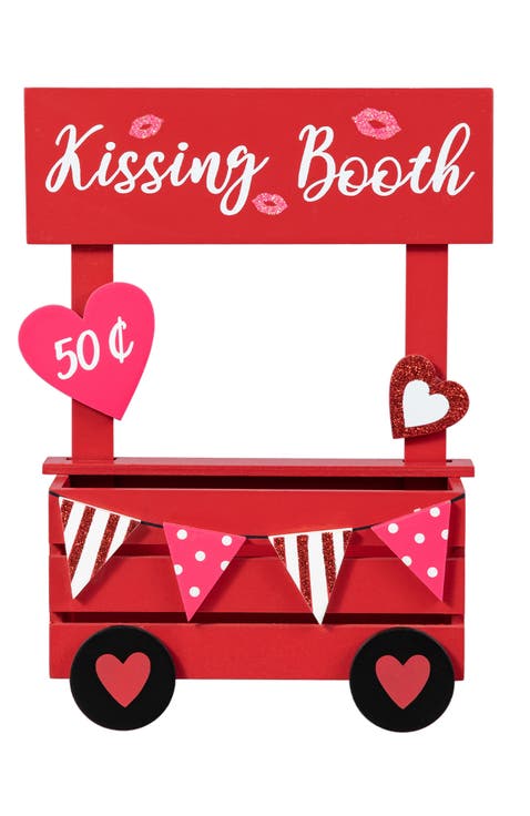 10"H Valentine's Wooden KISSING BOOTH Table Decor