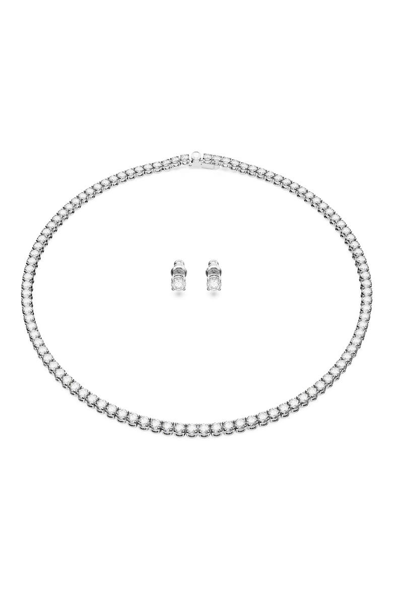 Matrix Crystal Tennis Necklace & Stud Earrings Set, Main, color, WHITE