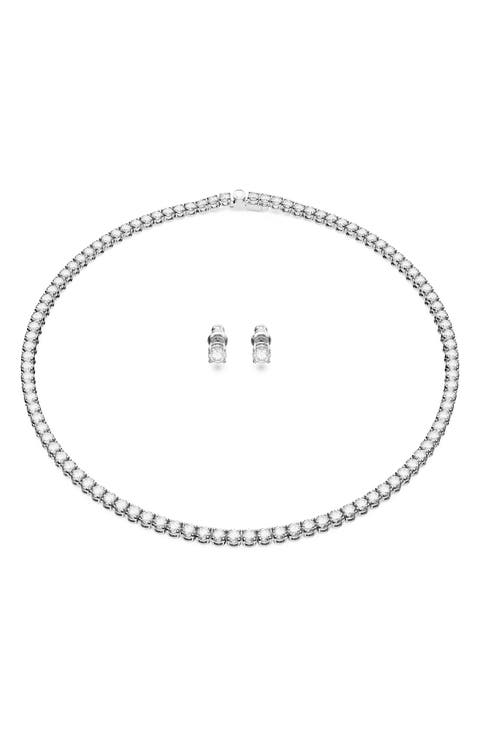 Matrix Crystal Tennis Necklace & Stud Earrings Set