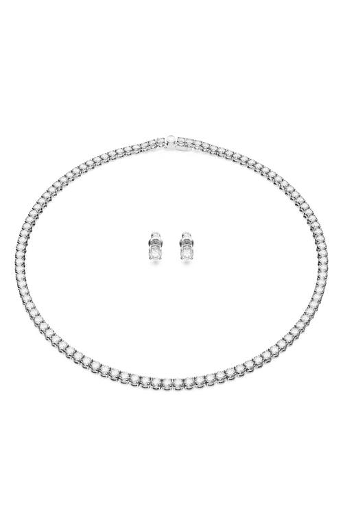 Swarovski Rhodium Plated Matrix Tennis Set In White