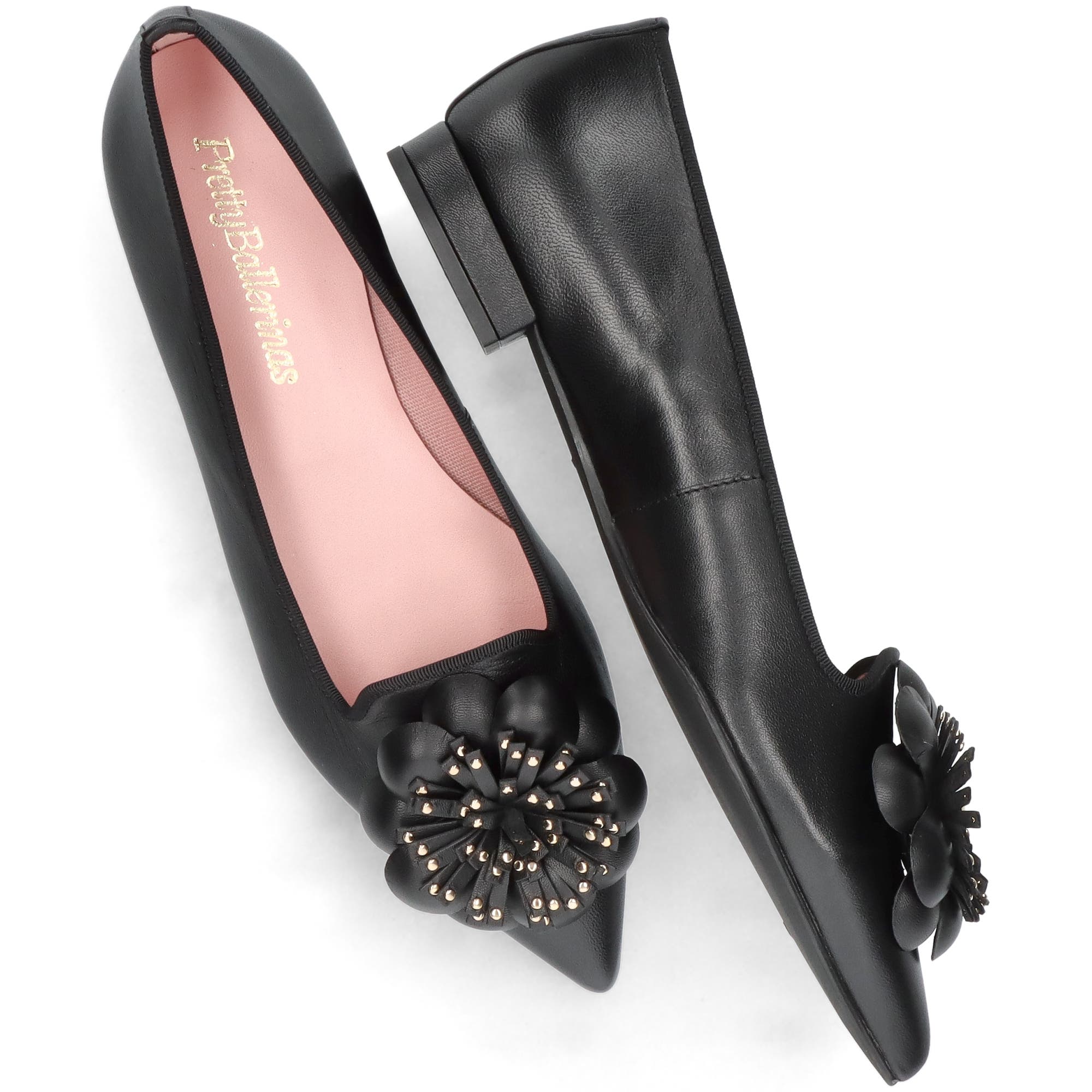 Pretty Ballerinas Pointed flower ballet flat, Alternate, color, Black
