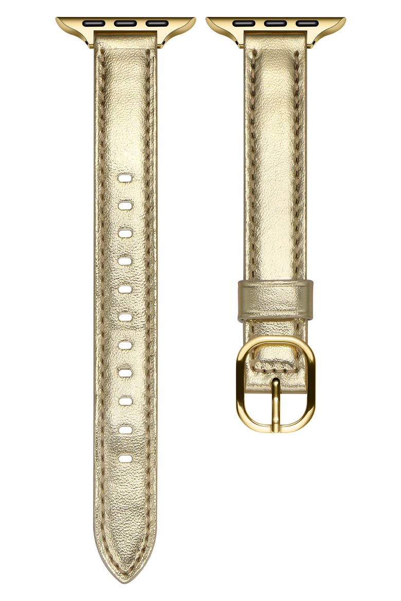 Carmen Skinny Metallic Leather Apple Watch® Watchband, Main, color, GOLD