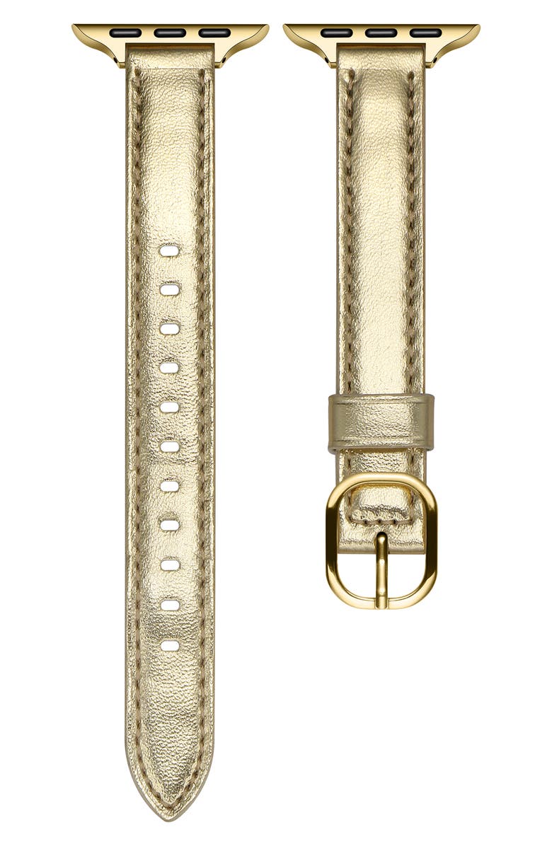 Posh Tech Carmen Skinny Metallic Leather Apple Watch<sup>®</sup> Watchband, Main, color, Gold