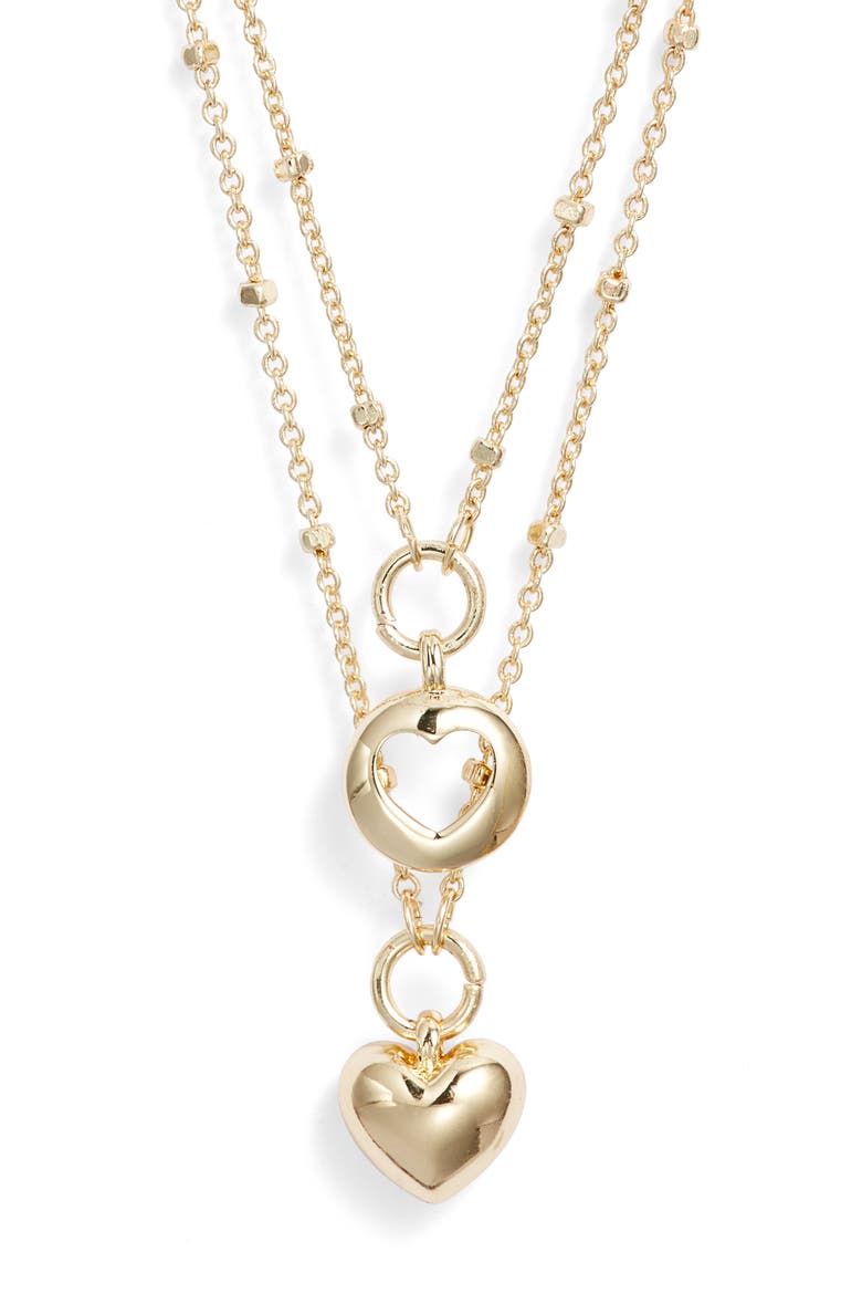 Gift Boxed Set of Two Demi Fine Mommy & Me Puffed Heart Pendant Necklaces, Alternate, color, GOLD