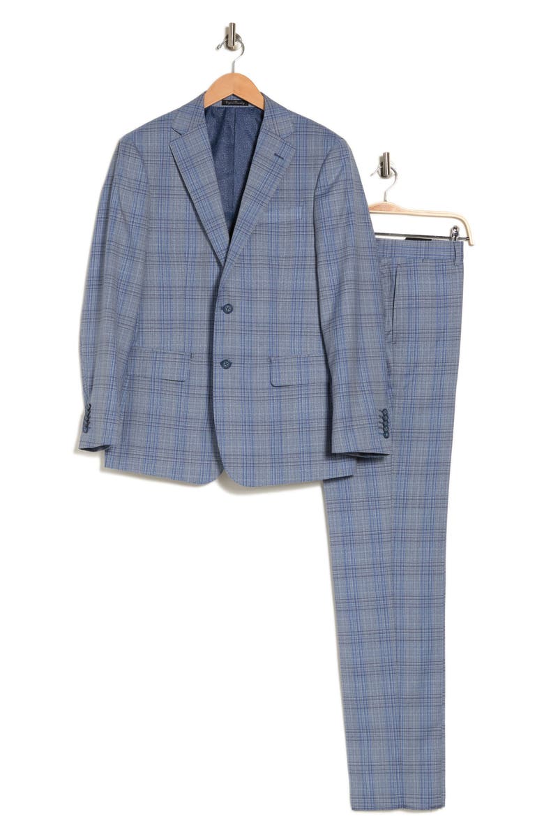 English Laundry Trim Fit Plaid Wool Blend Suit, Alternate, color, Blue