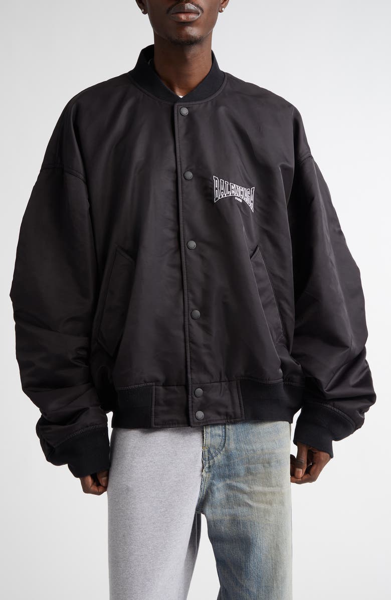 Balenciaga Oversize Nylon Varsity Jacket, Main, color, 