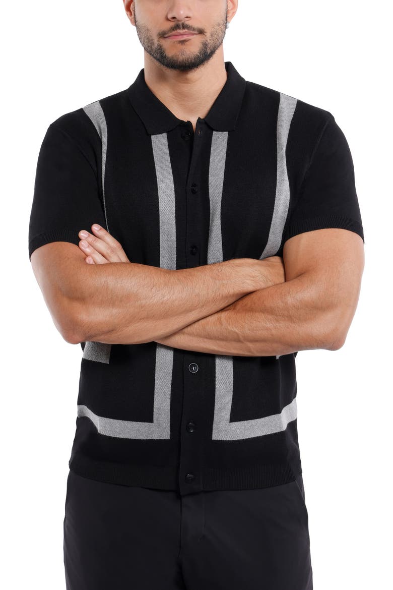 Jacquard Polo Sweater, Alternate, color, BLACK/ HEATHER GREY