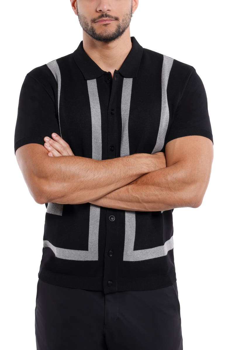 Spring + Mercer Jacquard Polo Sweater, Alternate, color, Black/ Heather Grey