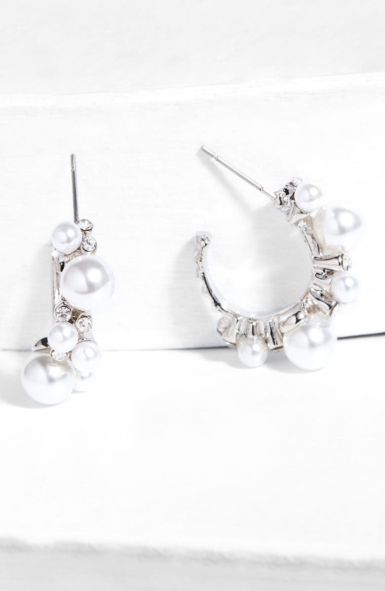 SAACHI Mixed Pearl & Crystal Hoop Earrings, Alternate, color, Silver