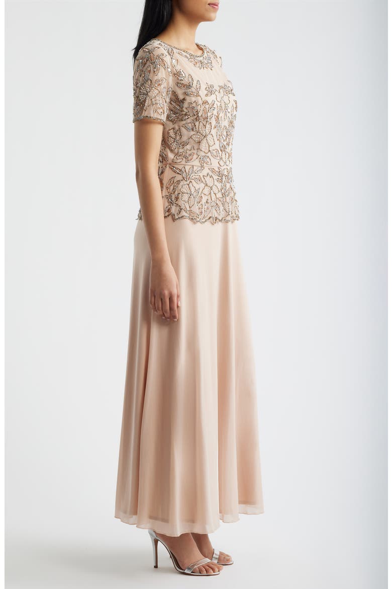 Short Sleeve Beaded Chiffon Gown, Alternate, color, BLUSH