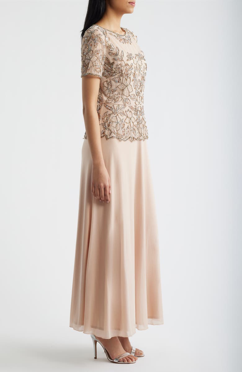 Pisarro Nights Short Sleeve Beaded Chiffon Gown, Alternate, color, Blush