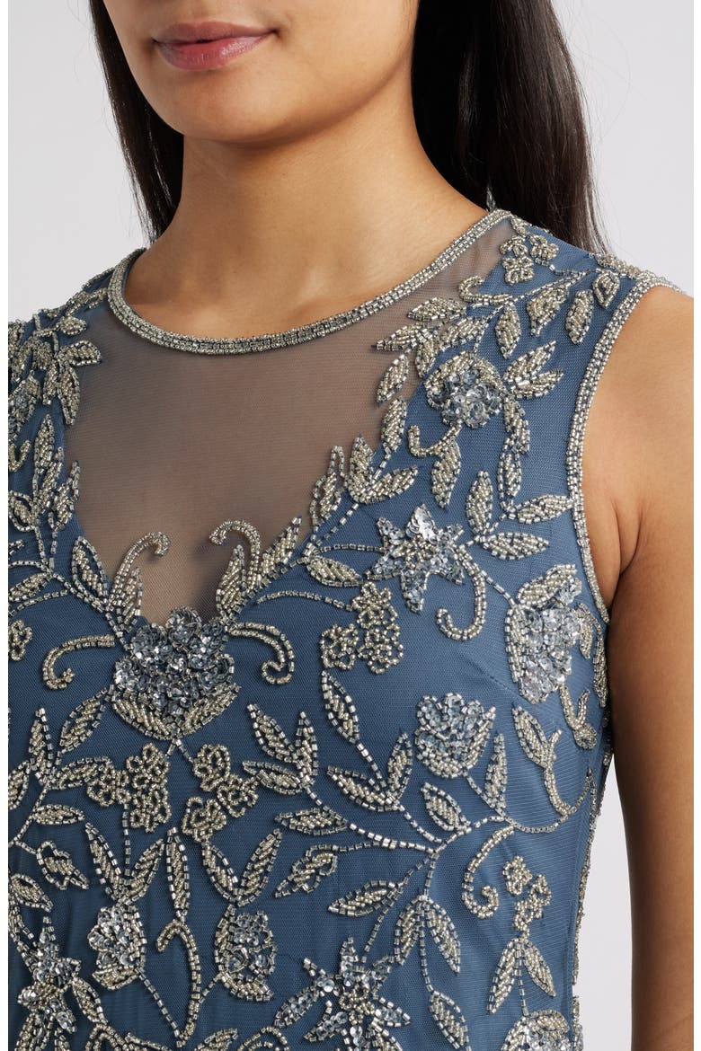 Beaded Floral Cocktail Midi Dress, Alternate, color, GREY