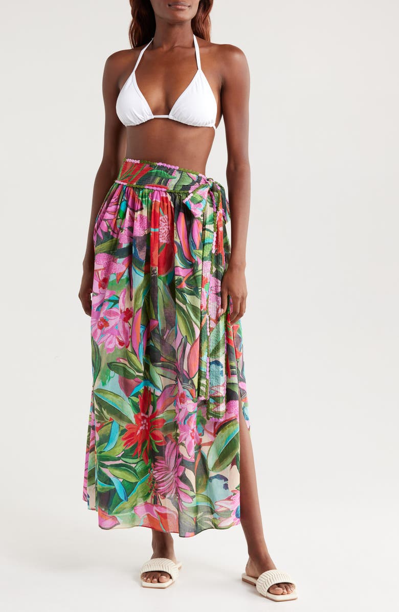 FARM Rio Jardin De Reve Cotton Cover-Up Midi Skirt, Main, color, 