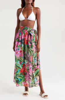 FARM Rio Jardin De Reve Cotton Cover-Up Midi Skirt