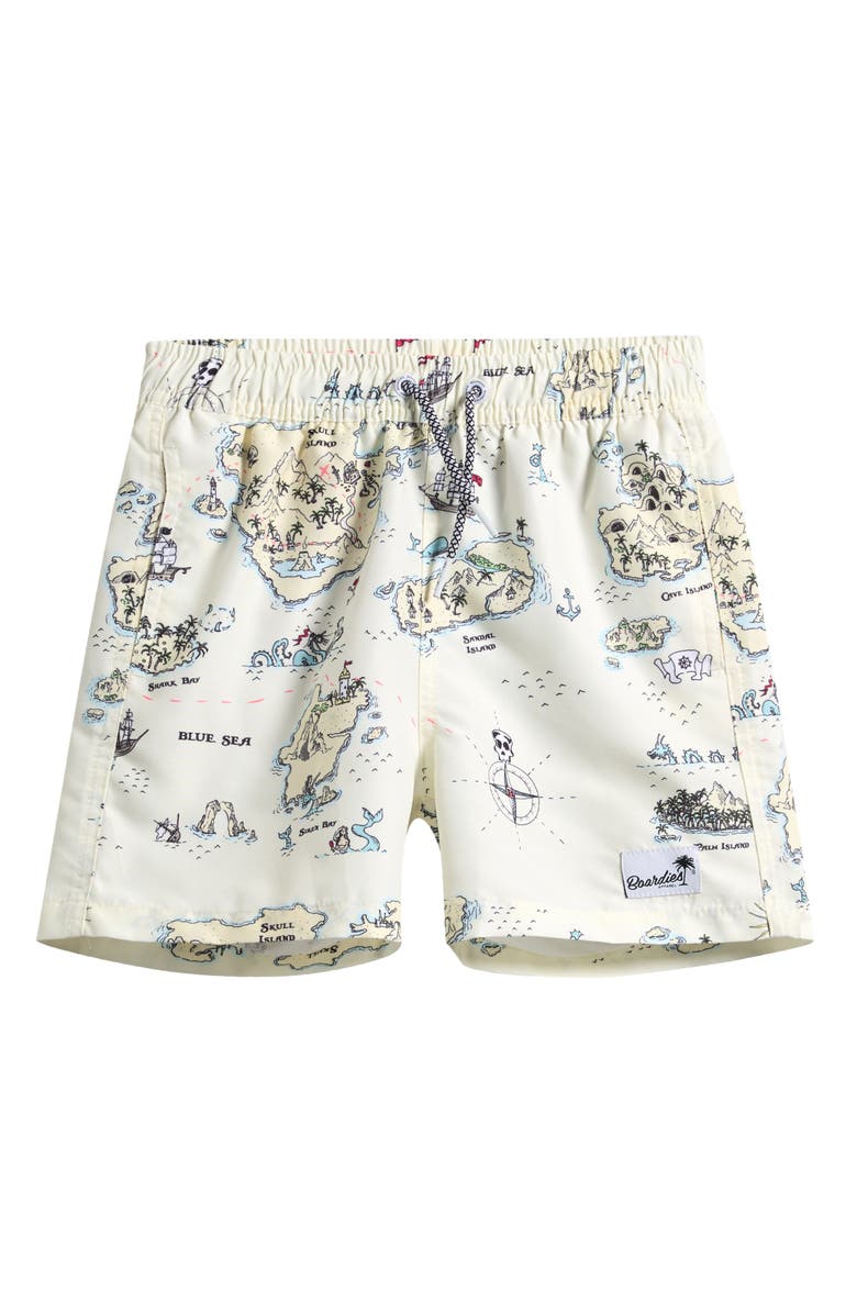 Boardies Kids' Treasure Map Print Swim Trunks, Main, color, Cream